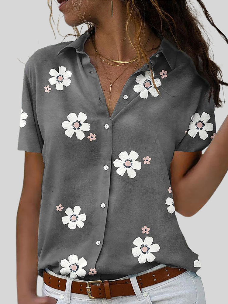 Floral Printed Lapel Casual Shirt