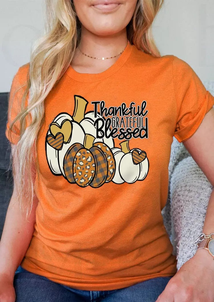 Thankful Grateful Blessed Pumpkin T-Shirt