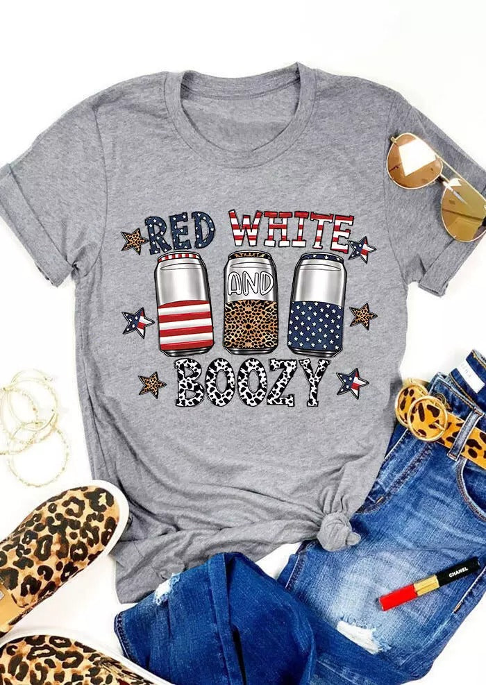 Red White And Boozy Leopard T-Shirt