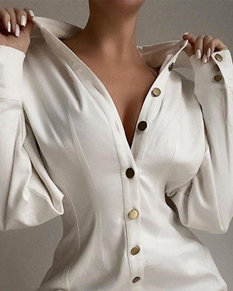 Women's Long Sleeve Button Decor Shirt