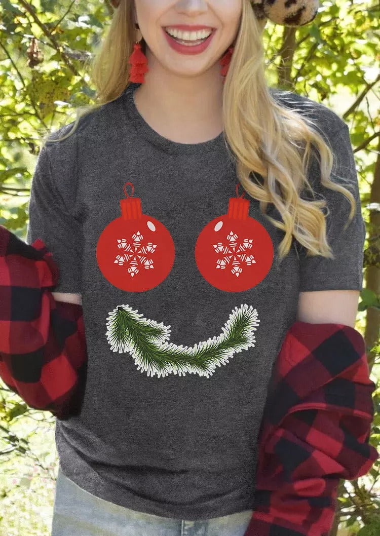 Christmas  Snowflake Holly Smiley T-Shirt