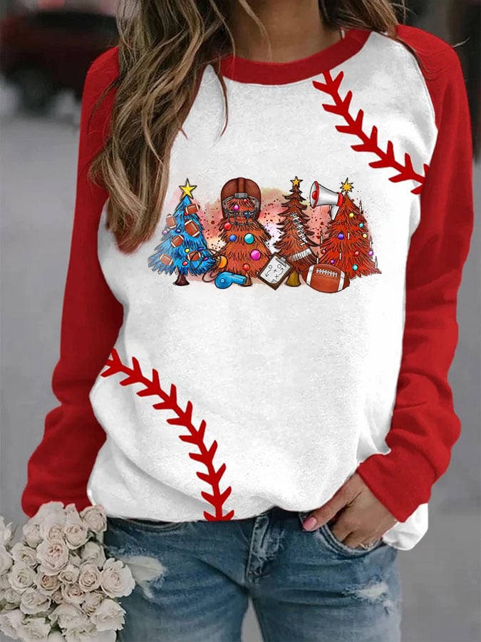 Women's Christmas Trees Football Merry Christmas Print Sweatshirt