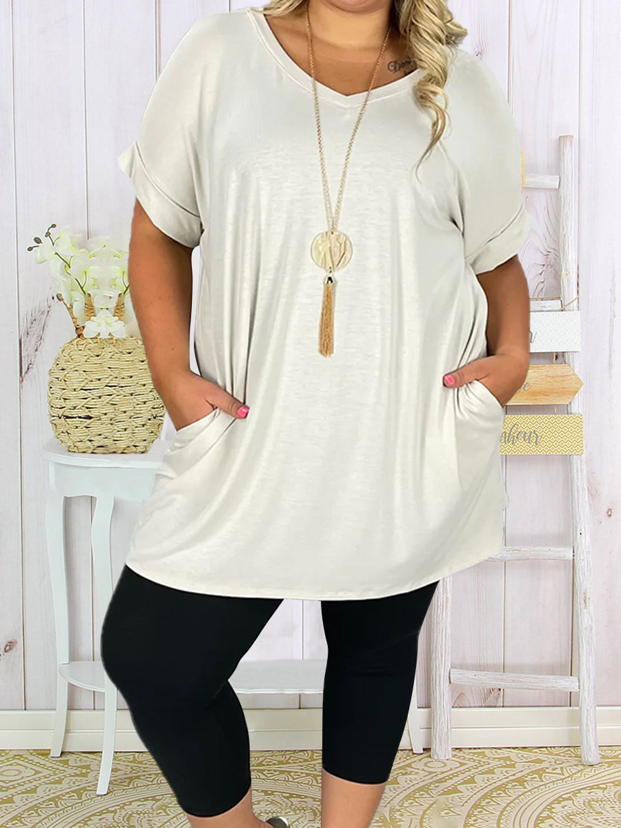 Plus Size Casual Solid Color Women Top