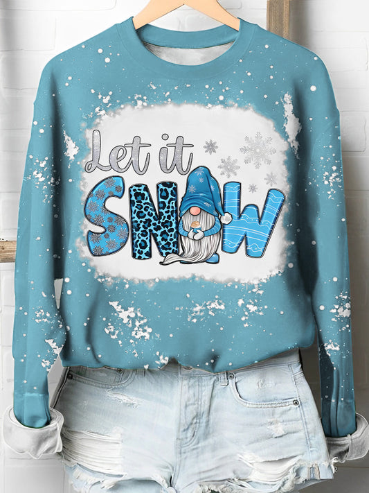 Let It Snow Snowman Bleaching Crew Neck Shirt