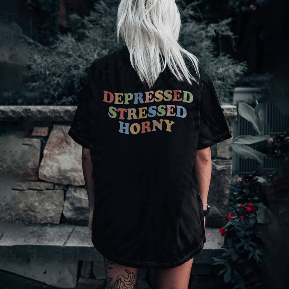 Depressed Stressed Horny T-shirt - Saskull
