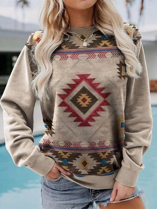Women's Vintage Print Ethnic Geometric Pattern Print Sweatshirt