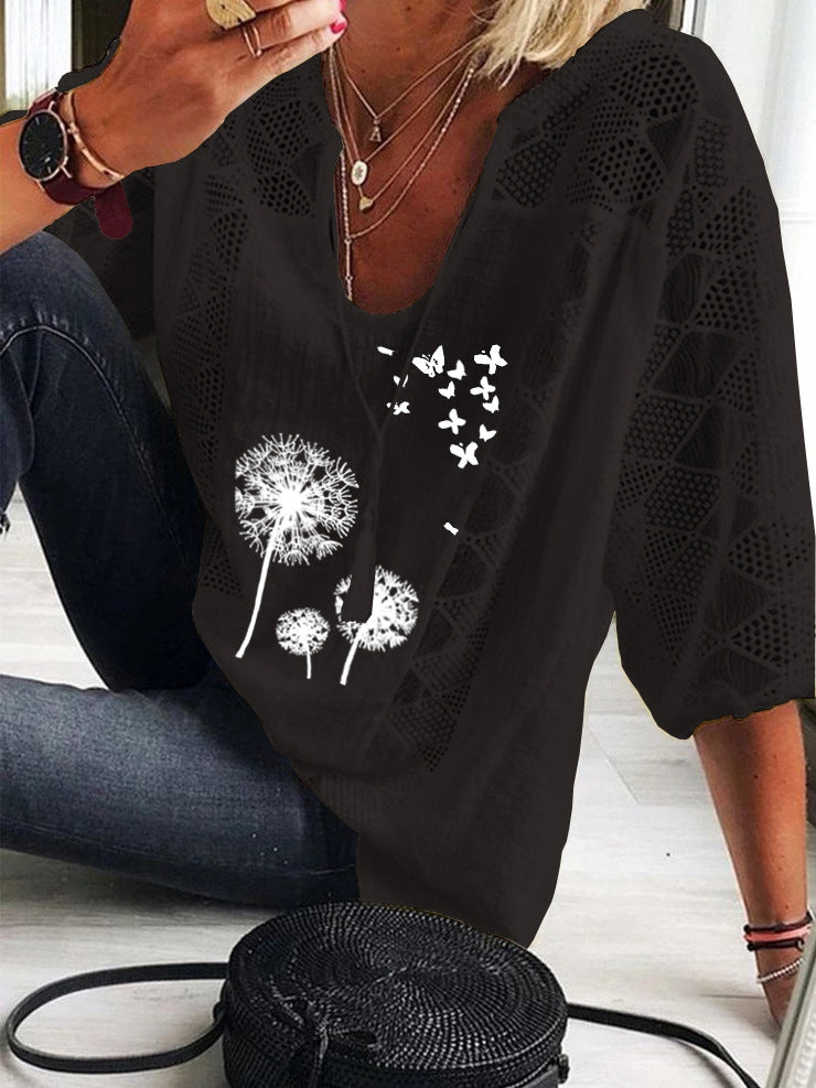 Women's  Butterfly Dandelion Floral Blouse Shirt