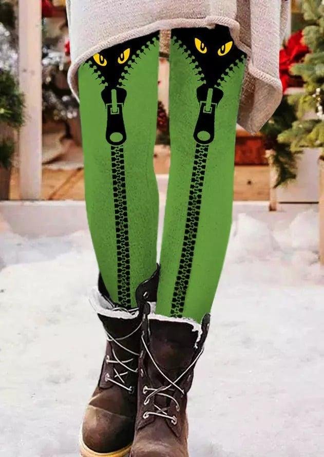 womens christmas cartoon fake zipper leggings