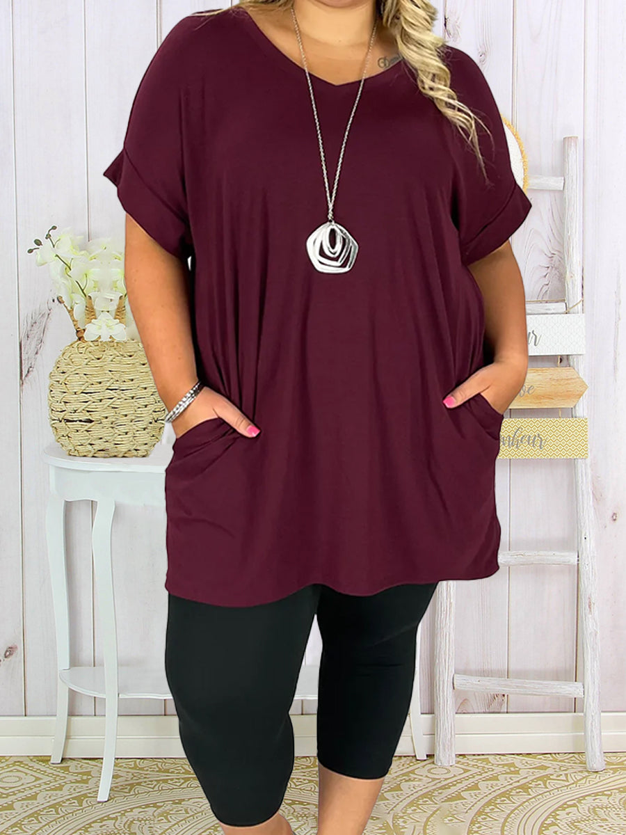 Plus Size Casual Solid Color Women Top