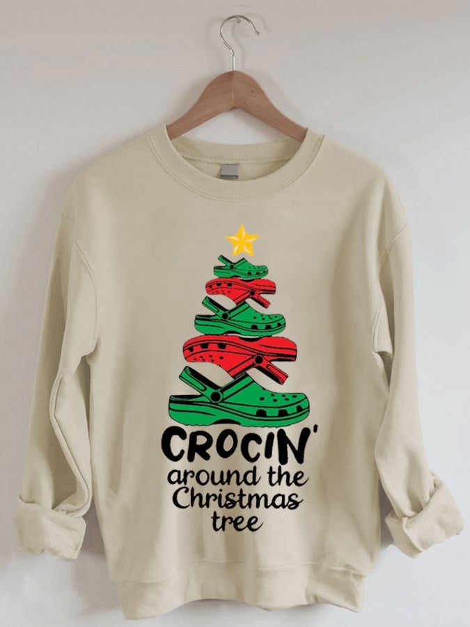 Women's Crockin Around The Christmas Tree Print Casual Sweatshirt