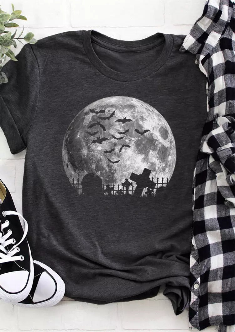 Halloween Bat Moon O-Neck T-Shirt