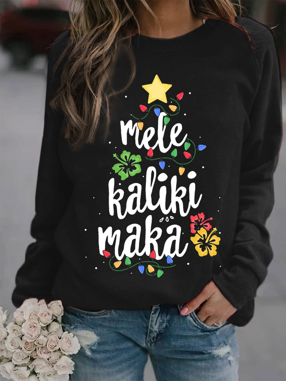 Women's Mele Kalikimaka  Hawaii Print Casual Sweatshirt