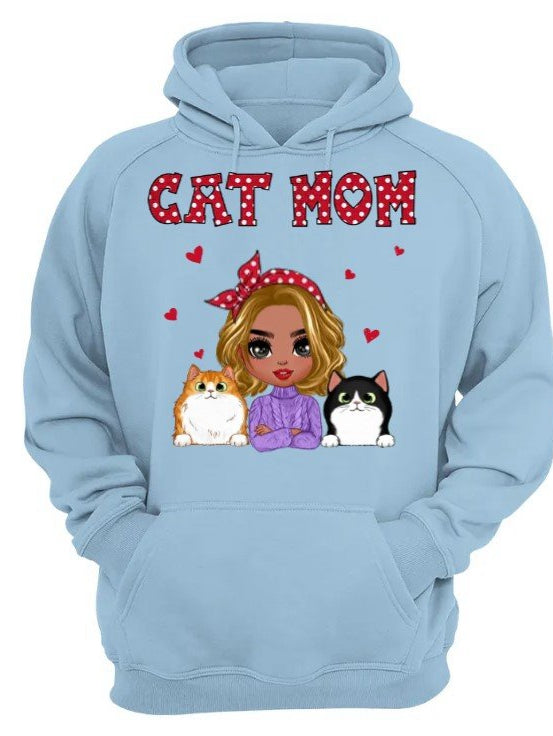 Polka Dot Pattern Doll Cat Mom Personalized print  hoodie