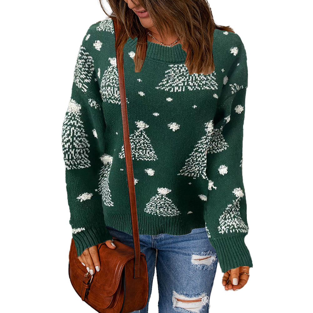Women Fall Winter Long Sleeve Pullover Knit Christmas Snowflake Sweater