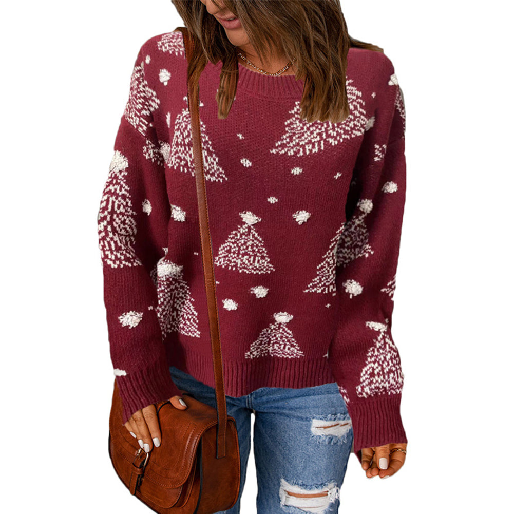 Women Fall Winter Long Sleeve Pullover Knit Christmas Snowflake Sweater