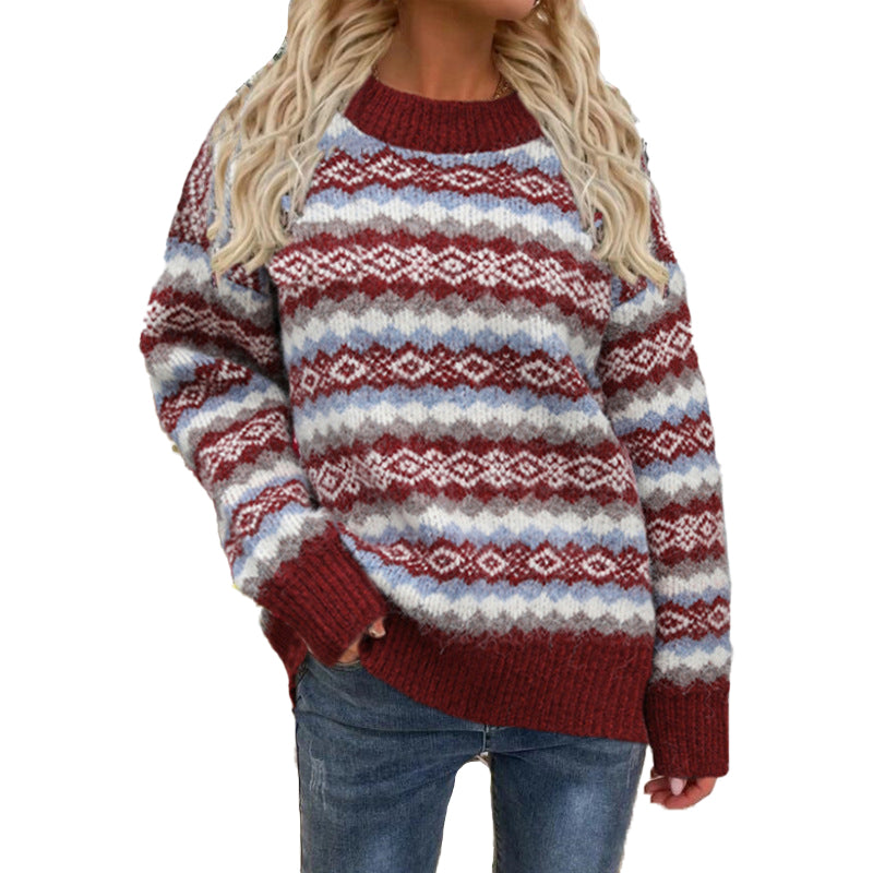 Christmas Sweater Crew Neck Long Sleeve Pullover Sweater