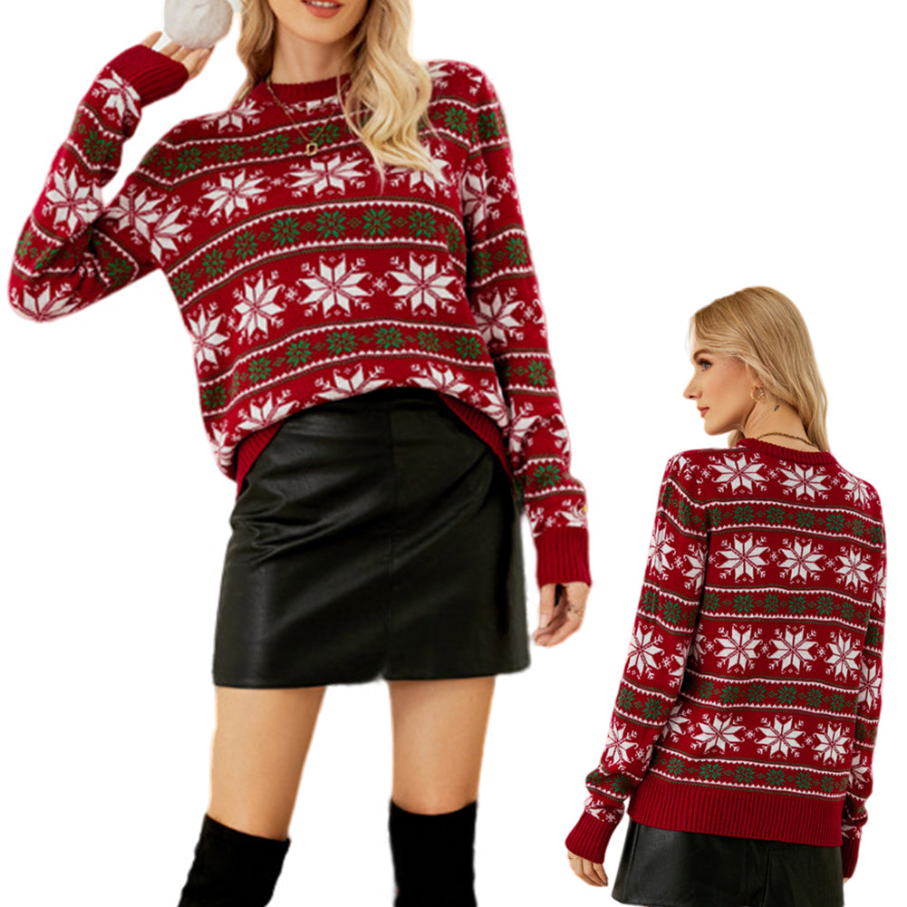 Acrylic Knit Long Sleeve Snowflake Christmas Sweater