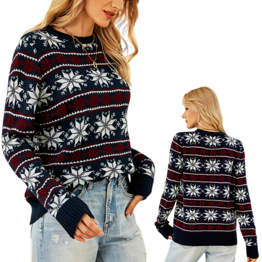 Acrylic Knit Long Sleeve Snowflake Christmas Sweater