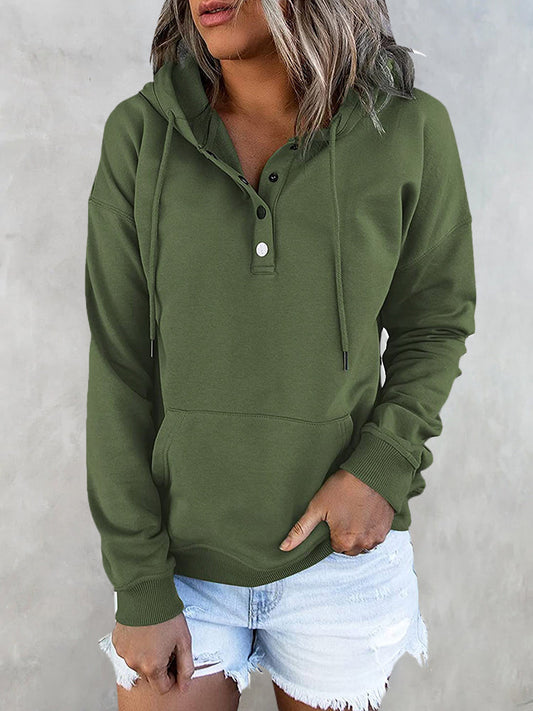 Hotouch Solid Button Front Hoodie with Pocket