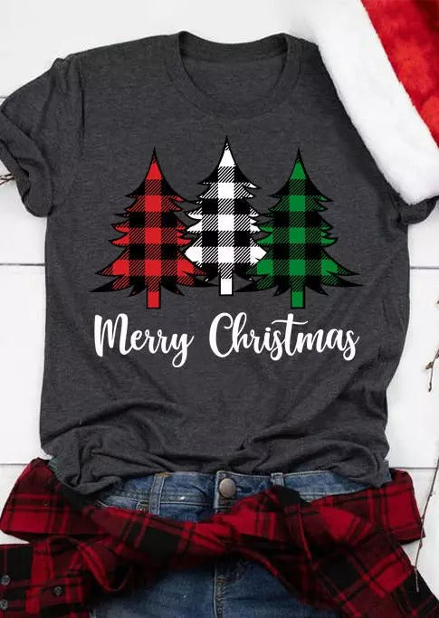 Merry Christmas Tree Plaid T-Shirt