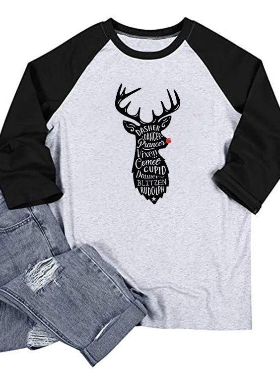 DASHER DANCER Christmas Elk Print T-Shirt