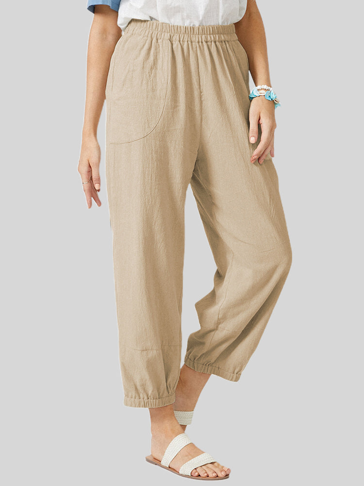 Solid color loose cotton and linen pencil pants casual pants