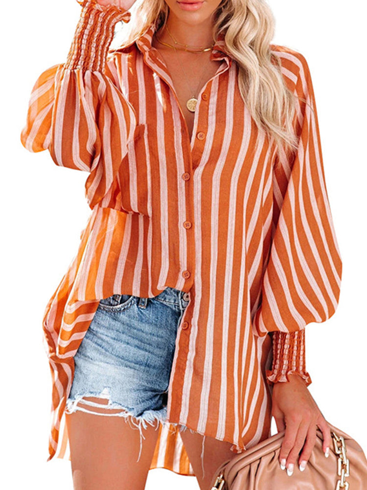 Beach Resort Sunscreen Mid Length Striped Shirt