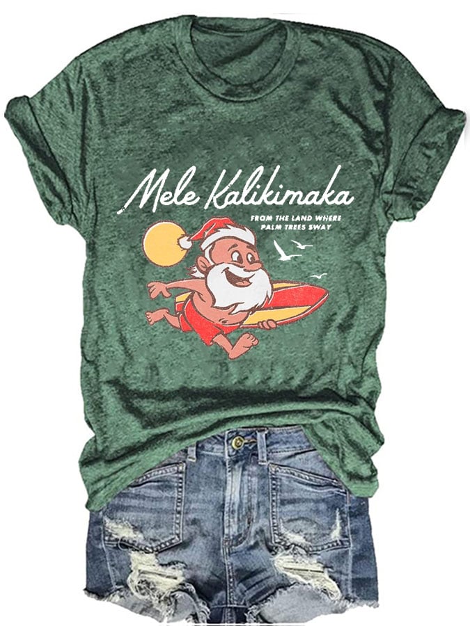 Women's Mele Kalikimaka  Hawaii Retro Christmas Print Casual T-Shirt