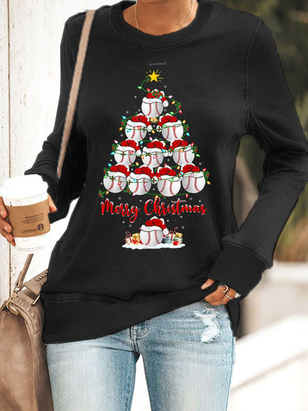 Women's Christmas Softball Tree Print Sweatshirt