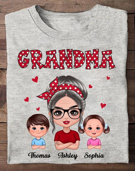 Polka Dot Pattern Grandma And Grandkids Personalized print T-shirt