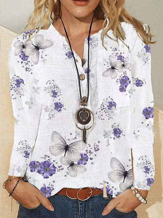 Half sleeve floral v neck shift blouse