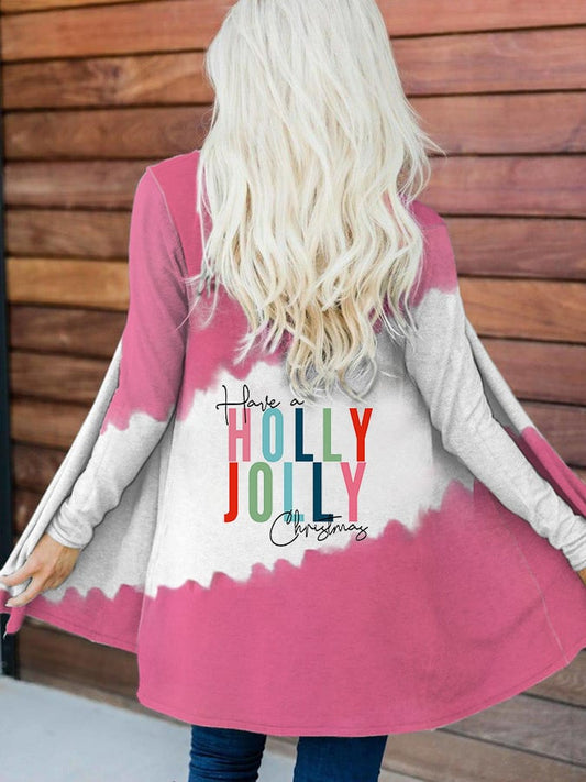 Have A Holly Jolly Christma Printed Long Sleeve Cardigan