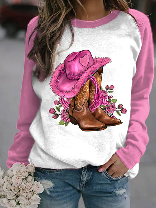 Cowgirl Hat & Boots Print Sweatshirt