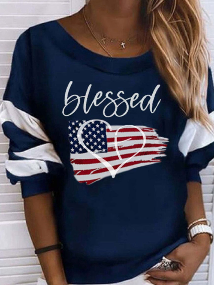 Women's Sweatshirt Pullover Active Streetwear Print  American US Flag Text  Casual Sweatshirt