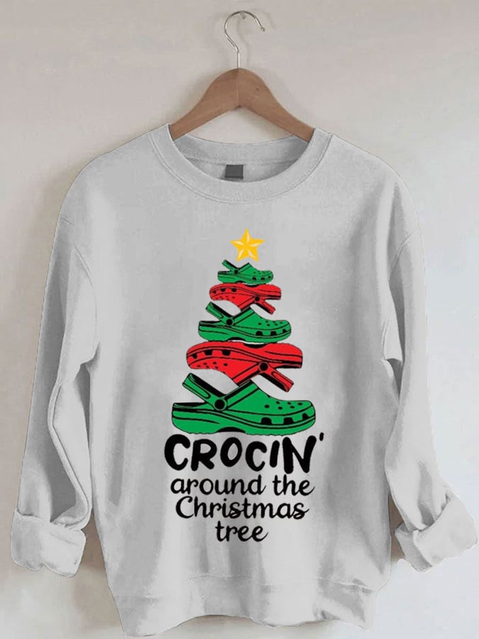 Women's Crockin Around The Christmas Tree Print Casual Sweatshirt