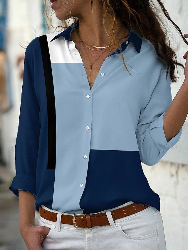 Women's Color Block Daily Weekend Geometric Blouse