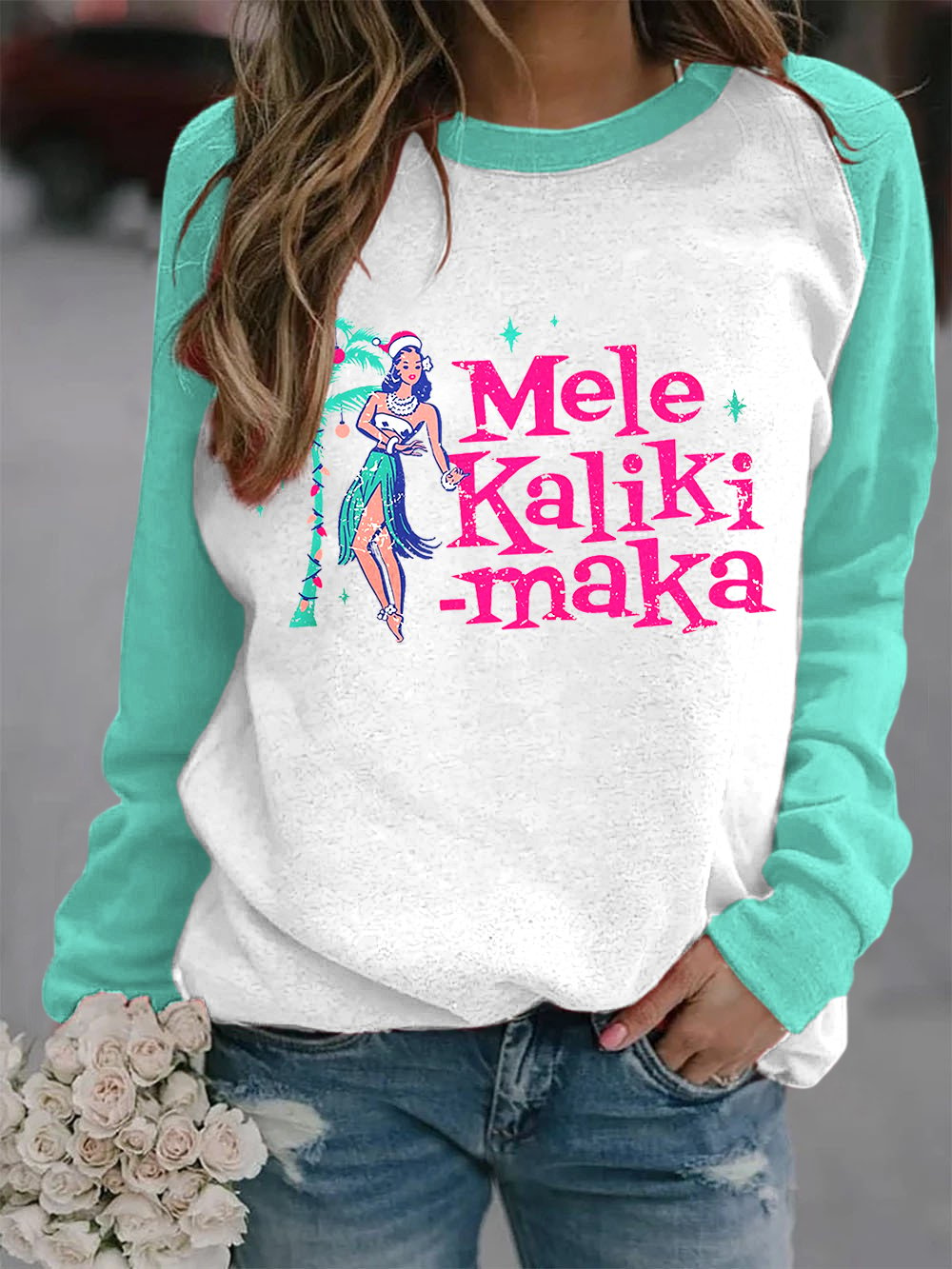 Women's Mele Kalikimaka  Hawaii Print Sweatshirt