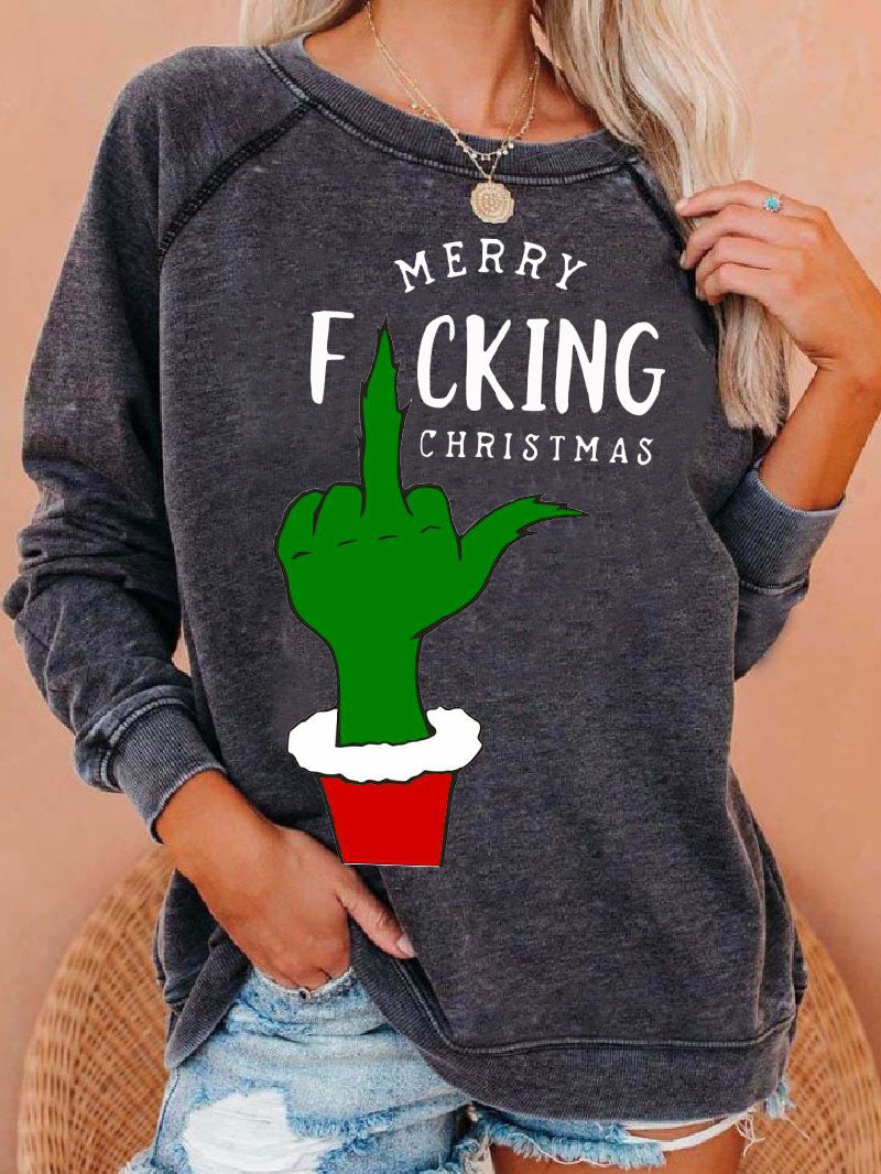 Women's Merry Christmas Grinchy Print Casual Sweatshirt