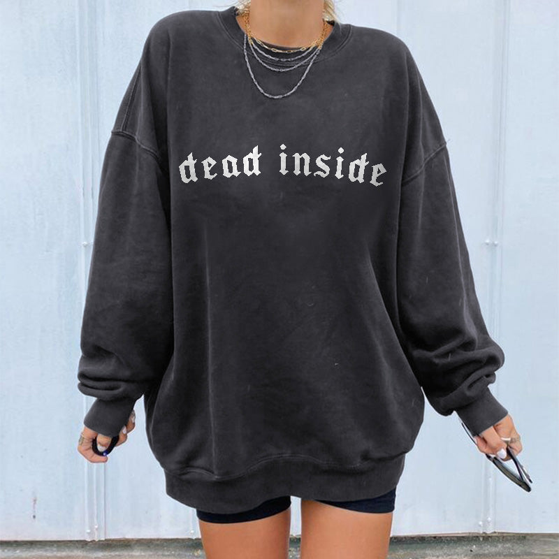 Dead Inside Letters Cozy Loose Sweatshirt - Saskull