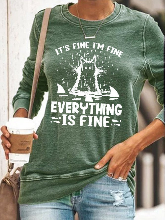 womens funny I Am Fine Cat Casual Sweatshirts