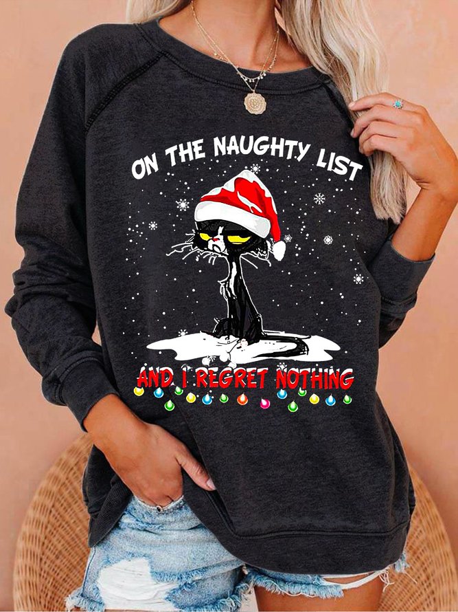 Women Funny Christmas Cat Graphic Loose Simple Sweatshirts