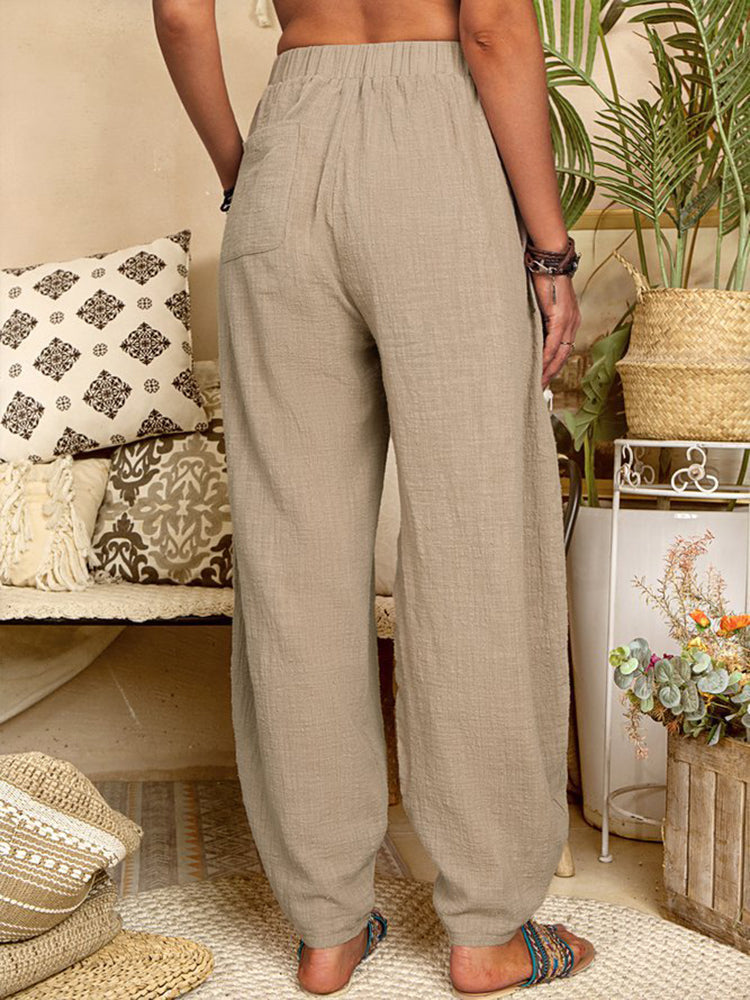 Solid color loose cotton linen casual pants home harem trousers