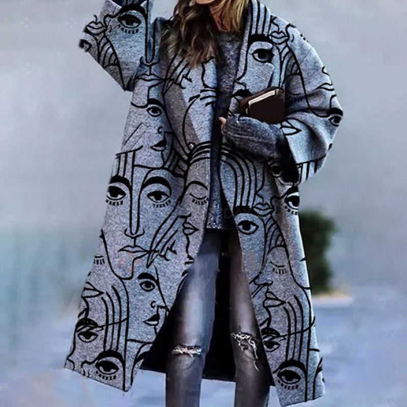 Fashion Abstract Print Lapel Long Sleeve Coat