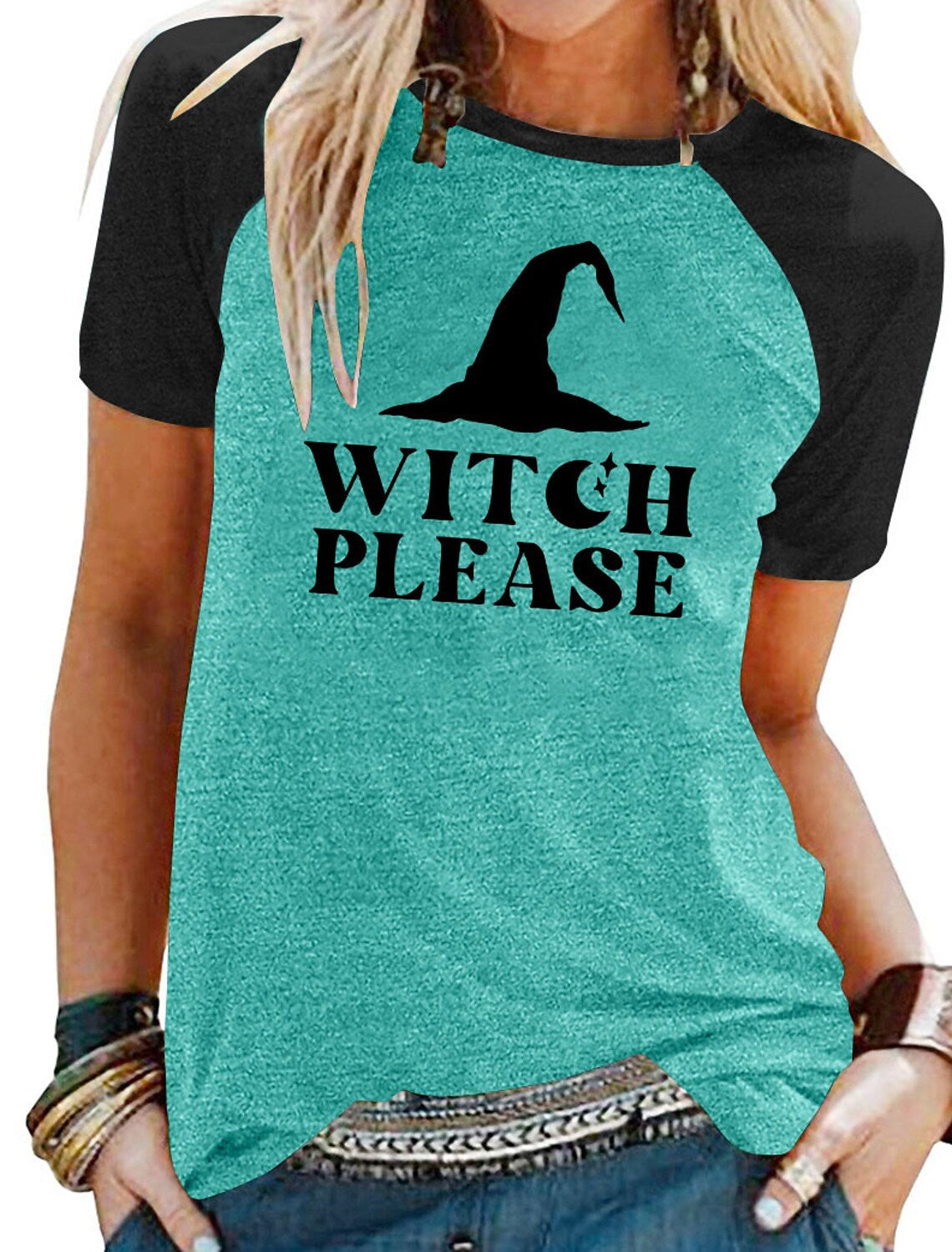 Women's Witch Hat Letters Halloween Print T-Shirt