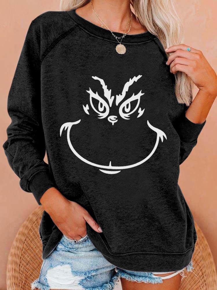 Women's Christmas Grinch Face Print Casual Sweatshirt