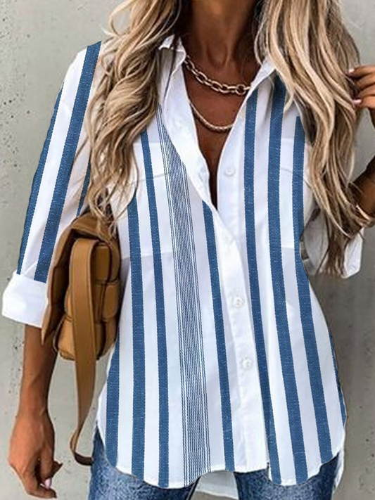 Stripes Cotton-Blend Long Sleeve Shirts & Tops