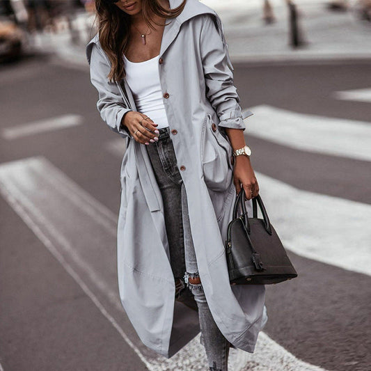 Fashion Casual Long Sleeve Hooded Trench Coat
