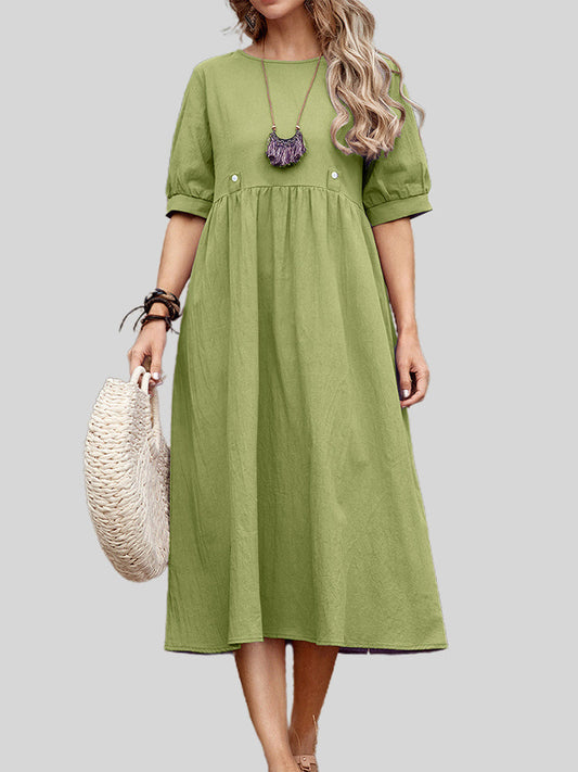 2022 New solid color loose waist midi skirt cotton linen cotton dress