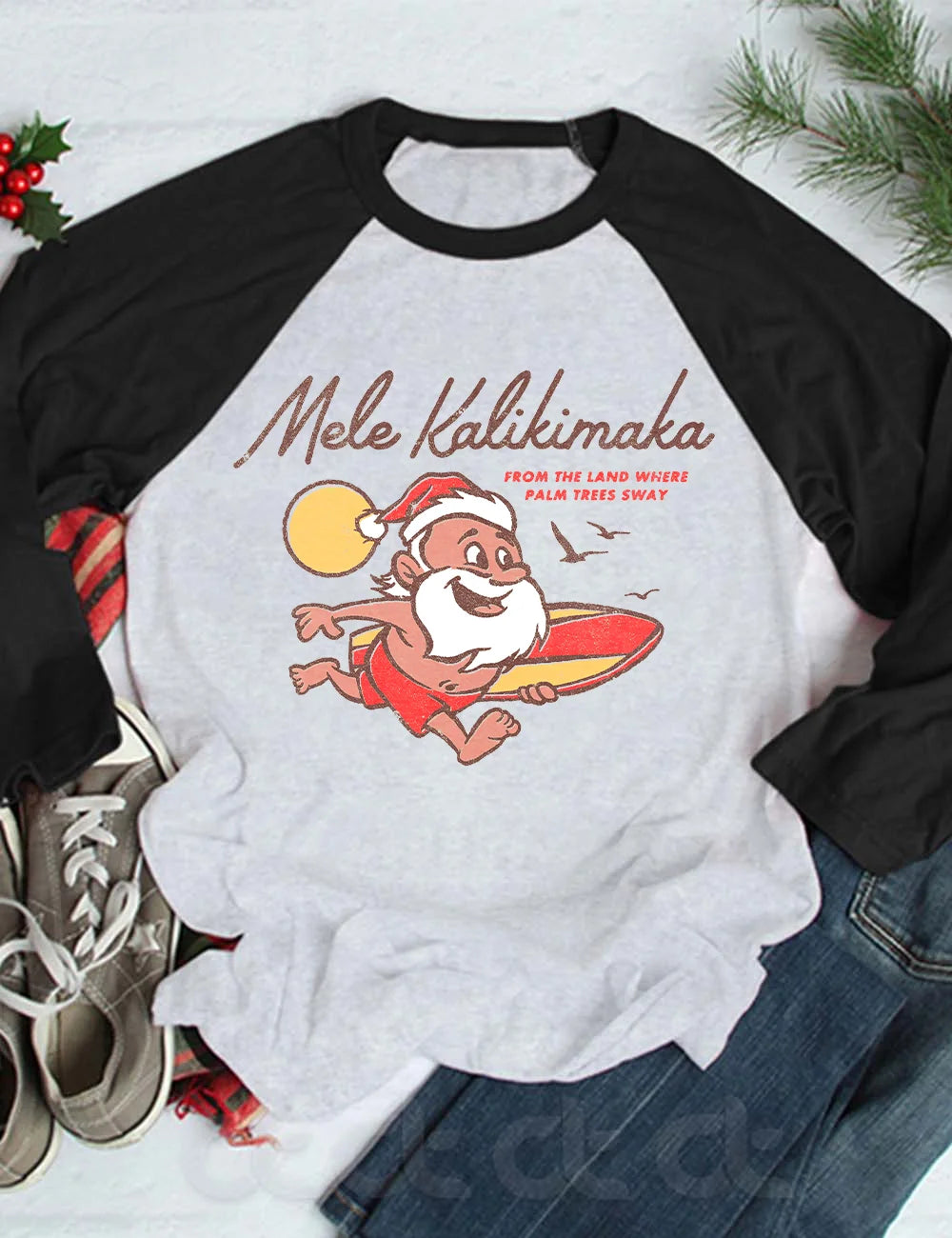 Mele Kalikimaka  Hawaii Retro Christmas 3/4 Sleeve T-Shirt