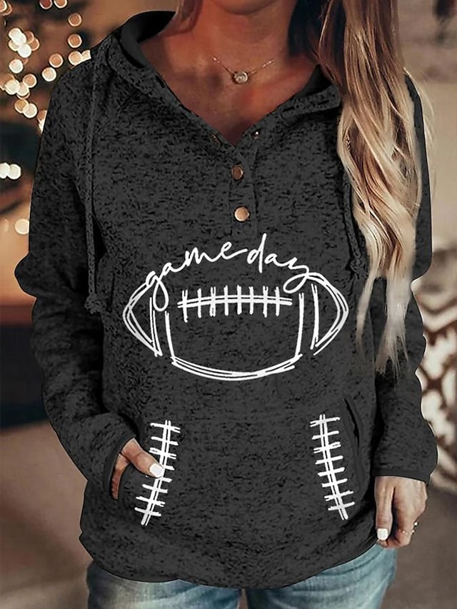 Women's Gameday Football Lover Casual Long-Sleeve Pullover Hoodie